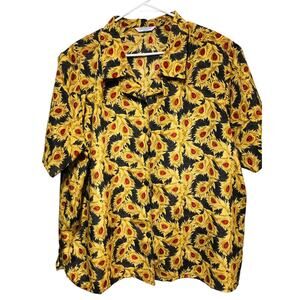 SHIP'N SHORE Woman Shirt Peacock‎ Feather Print Gold Red Black Patterned